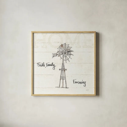 Farm Memories III by Anne Tavoletti. Shown in a natural wood glass frame for a timeless modern aesthetic. Available as an archival giclee rolled canvas, fine art paper, or poster print. SKU 32814a.