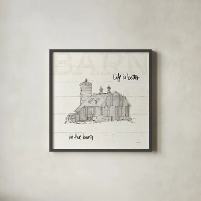 Farm Memories IV by Anne Tavoletti. Shown in a sleek black glass frame for a contemporary gallery look. Available as an archival giclee rolled canvas, fine art paper, or poster print. SKU 32815a.