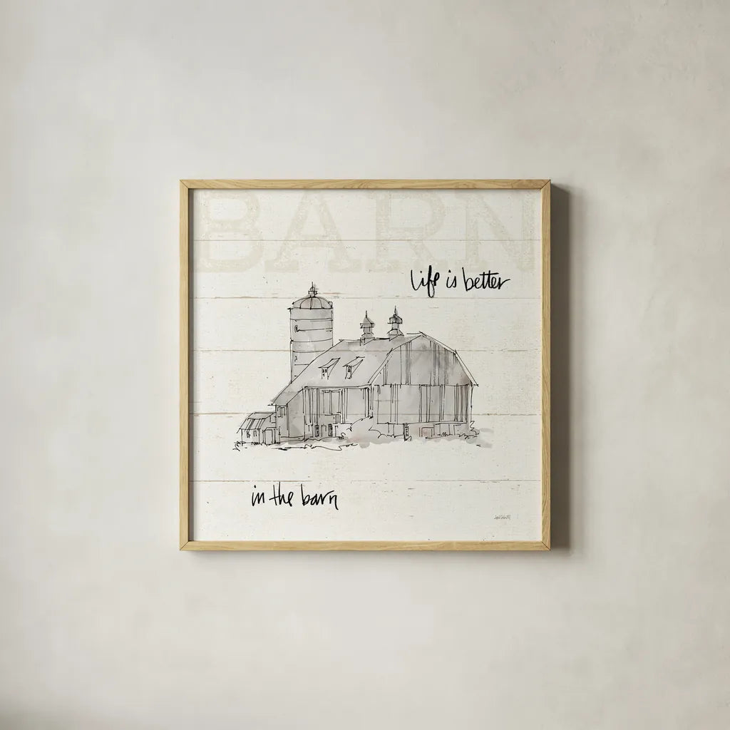 Farm Memories IV by Anne Tavoletti. Shown in a natural wood glass frame for a timeless modern aesthetic. Available as an archival giclee rolled canvas, fine art paper, or poster print. SKU 32815a.