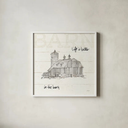 Farm Memories IV by Anne Tavoletti. Shown in a crisp white glass frame for a clean and minimalist style. Available as an archival giclee rolled canvas, fine art paper, or poster print. SKU 32815a.