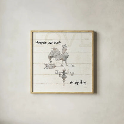 Farm Memories V by Anne Tavoletti. Shown in a natural wood glass frame for a timeless modern aesthetic. Available as an archival giclee rolled canvas, fine art paper, or poster print. SKU 32816a.