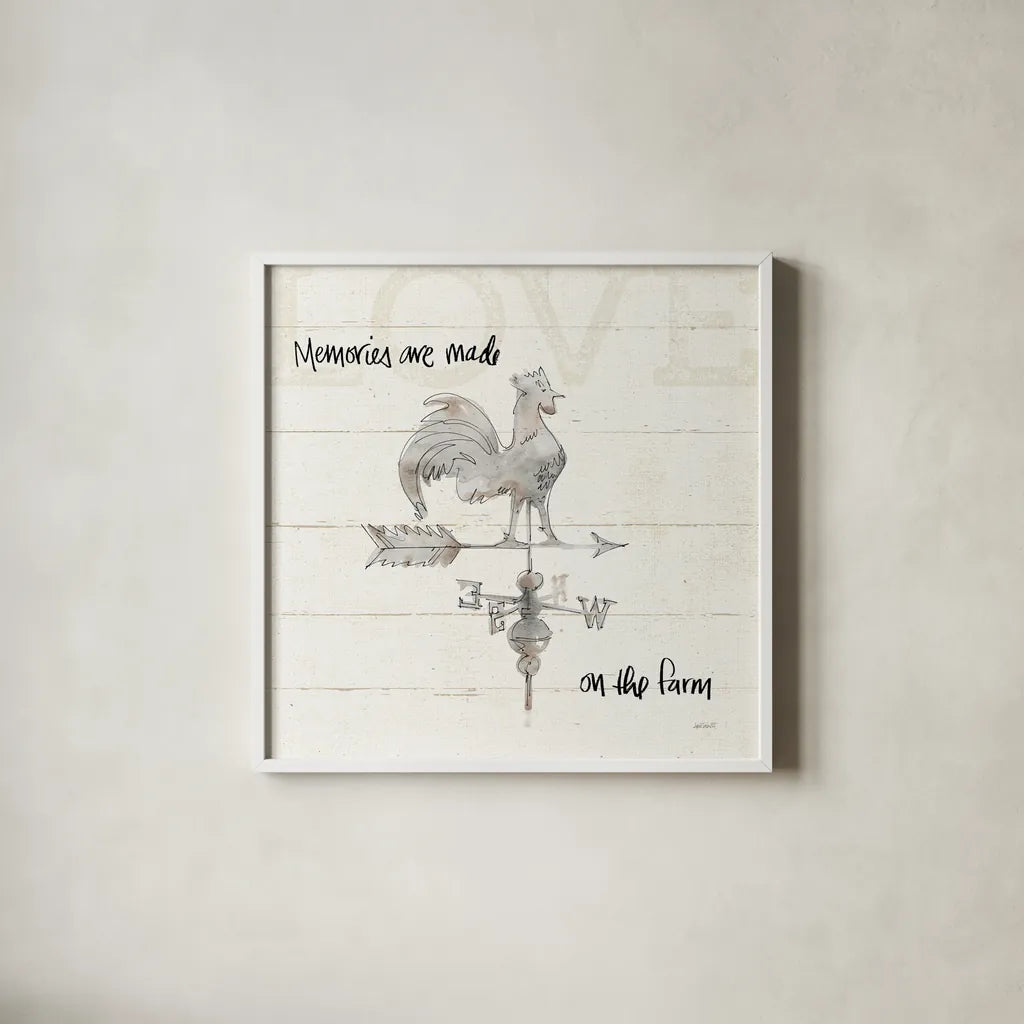 Farm Memories V by Anne Tavoletti. Shown in a crisp white glass frame for a clean and minimalist style. Available as an archival giclee rolled canvas, fine art paper, or poster print. SKU 32816a.