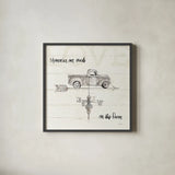 Farm Memories V Truck by Anne Tavoletti. Shown in a sleek black glass frame for a contemporary gallery look. Available as an archival giclee rolled canvas, fine art paper, or poster print. SKU 40568a.