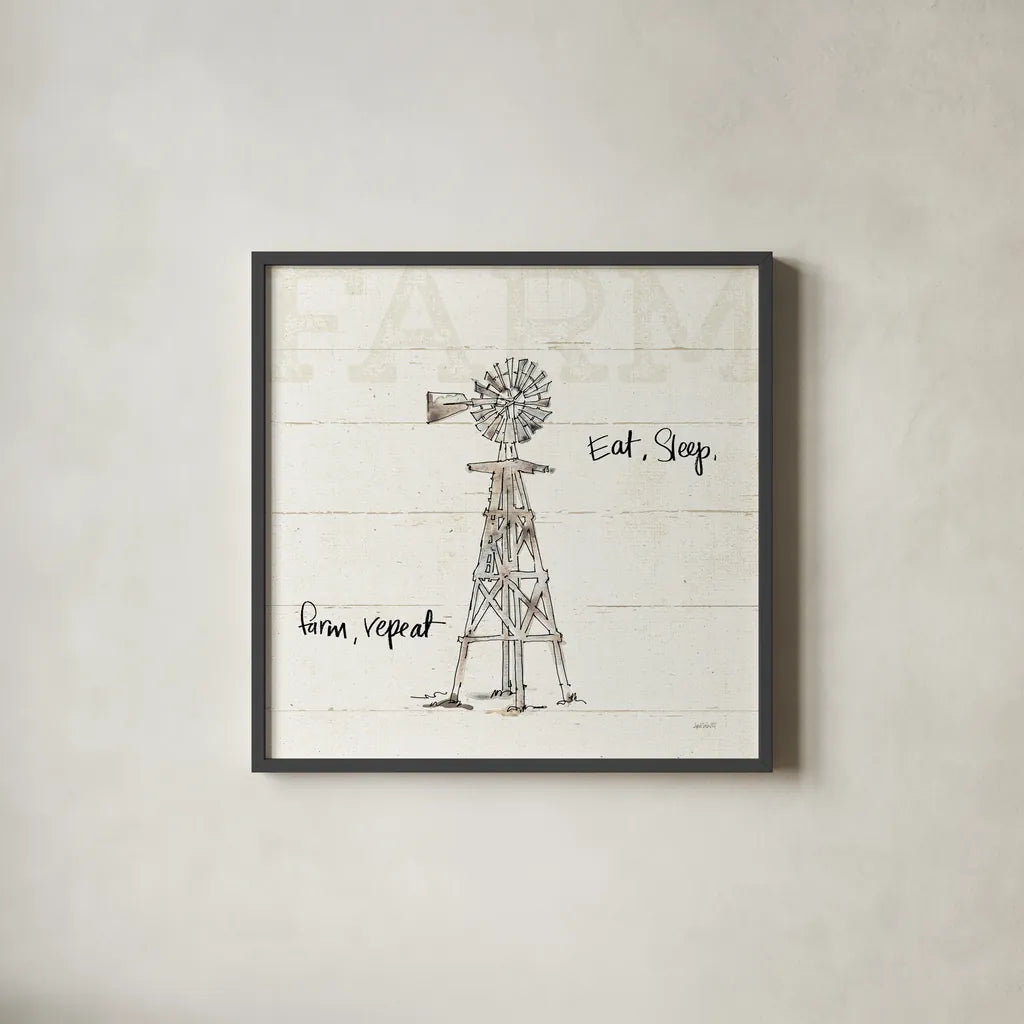 Farm Memories VI by Anne Tavoletti. Shown in a sleek black glass frame for a contemporary gallery look. Available as an archival giclee rolled canvas, fine art paper, or poster print. SKU 32817a.