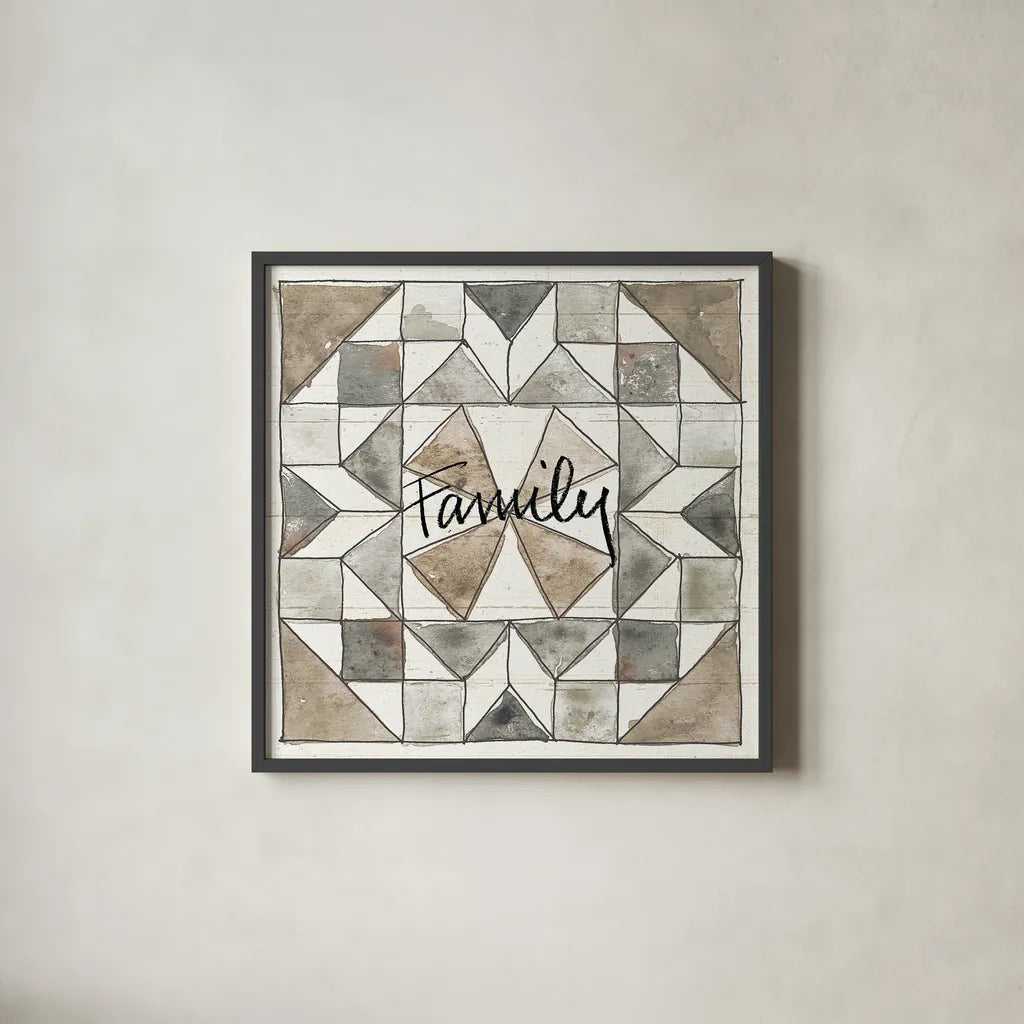 Farm Memories XII Family by Anne Tavoletti. Shown in a sleek black glass frame for a contemporary gallery look. Available as an archival giclee rolled canvas, fine art paper, or poster print. SKU 34529a.