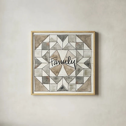 Farm Memories XII Family by Anne Tavoletti. Shown in a natural wood glass frame for a timeless modern aesthetic. Available as an archival giclee rolled canvas, fine art paper, or poster print. SKU 34529a.