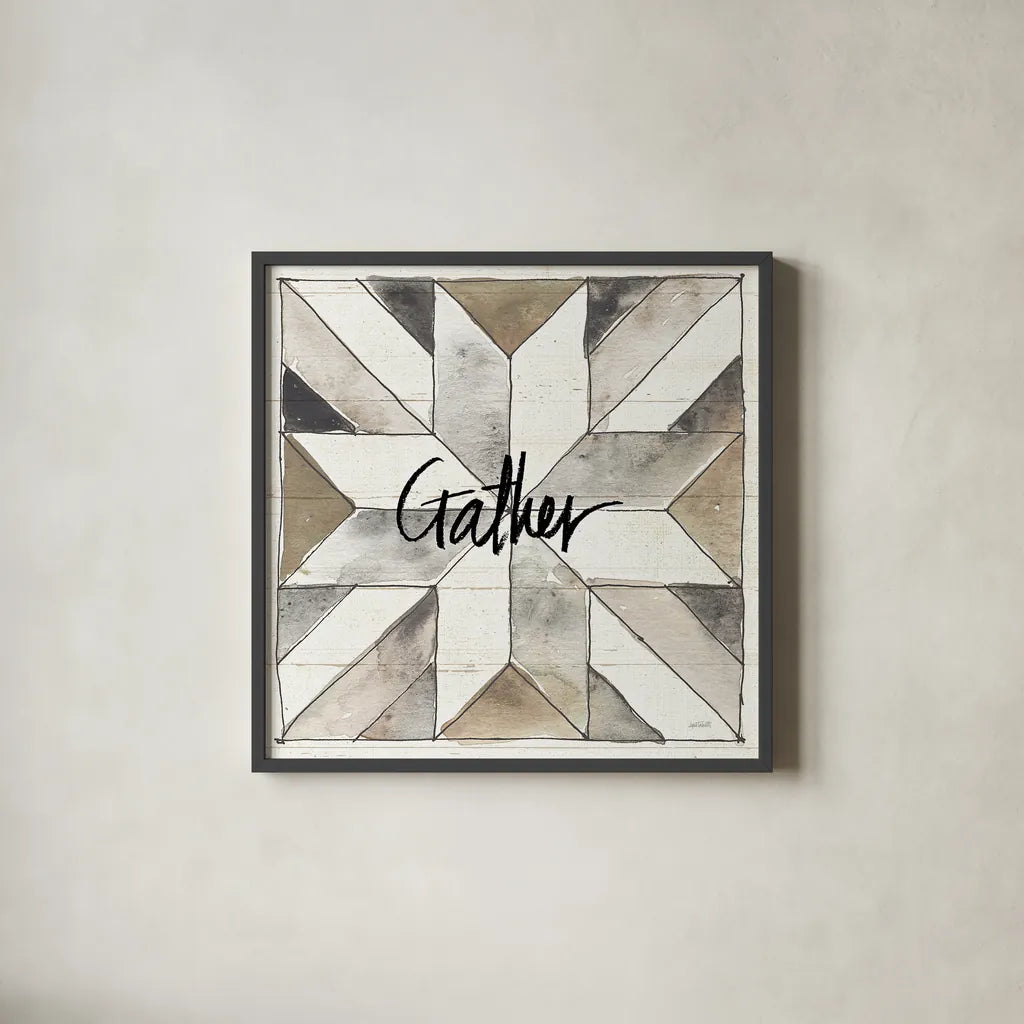 Farm Memories XIV Gather by Anne Tavoletti. Shown in a sleek black glass frame for a contemporary gallery look. Available as an archival giclee rolled canvas, fine art paper, or poster print. SKU 34531a.