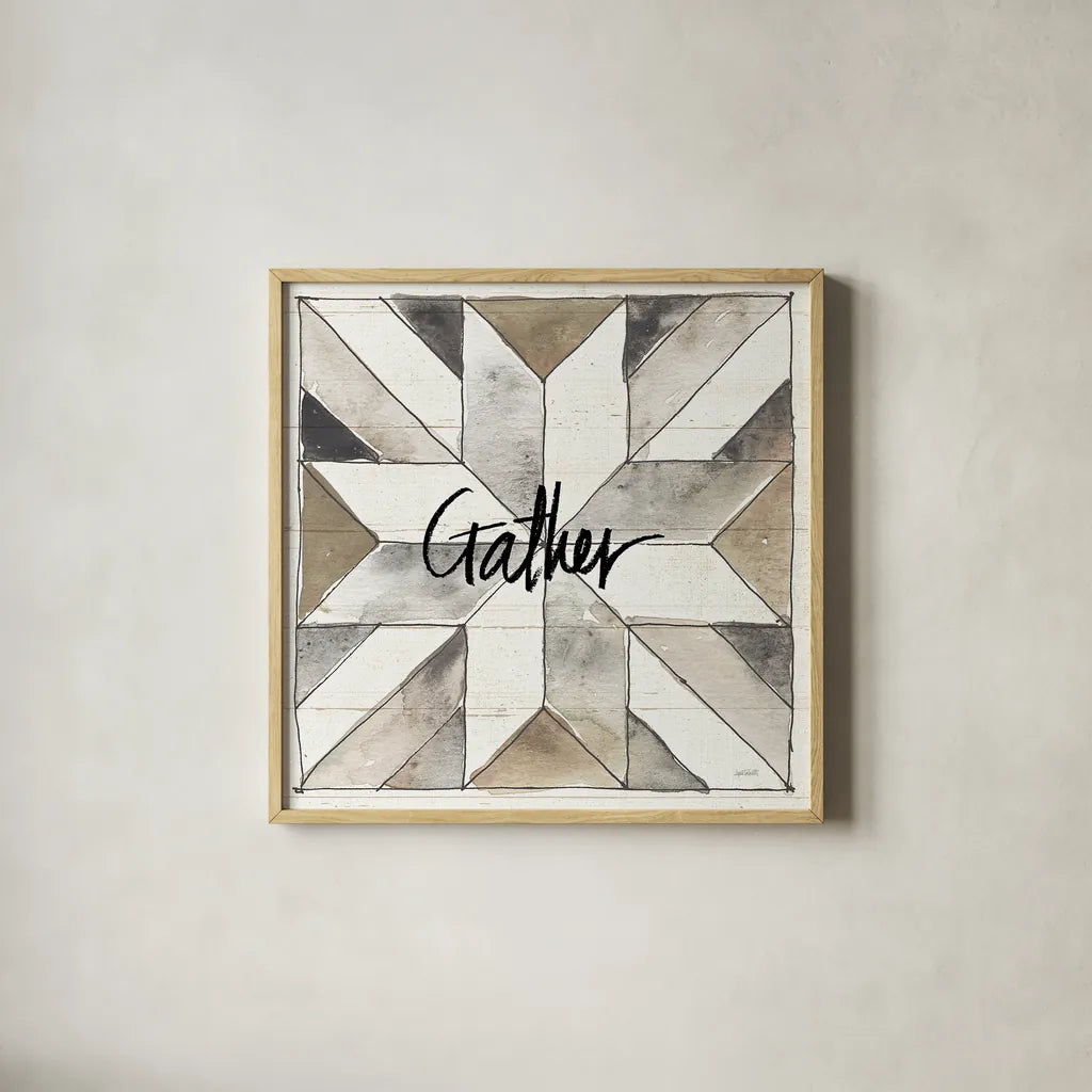 Farm Memories XIV Gather by Anne Tavoletti. Shown in a natural wood glass frame for a timeless modern aesthetic. Available as an archival giclee rolled canvas, fine art paper, or poster print. SKU 34531a.