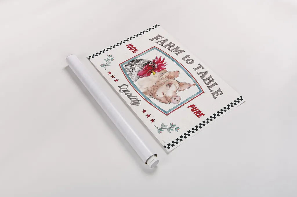 Farm Signs I by Anne Tavoletti. shown as a rolled paper print. Available as archival giclee rolled canvas, fine art paper, or poster print. SKU 52701i.