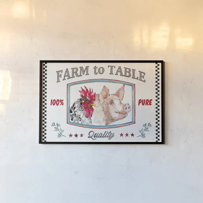 Farm Signs I by Anne Tavoletti. shown as a paper print in a black flame. Available as a archival giclee rolled canvas, fine art paper, or poster print. SKU 52701i.