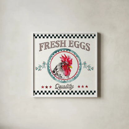 Farm Signs II by Anne Tavoletti. Shown in a crisp white glass frame for a clean and minimalist style. Available as an archival giclee rolled canvas, fine art paper, or poster print. SKU 52702a.