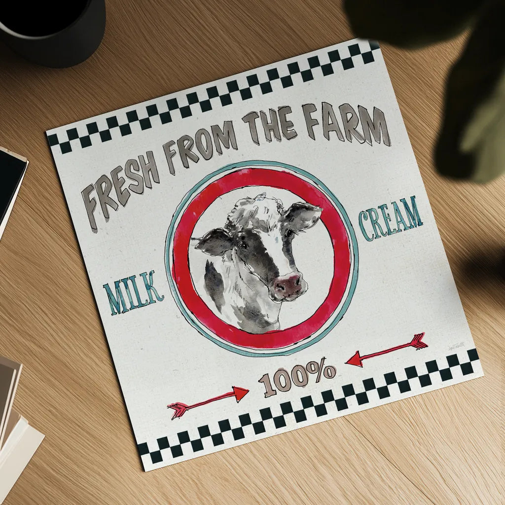 Farm Signs III by Anne Tavoletti. Shown as a detailed flat fine art print, highlighting archival giclee quality. Available as an archival giclee rolled canvas, fine art paper, or poster print. SKU 52703a.