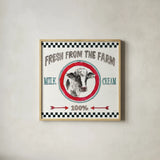 Farm Signs III by Anne Tavoletti. Shown in a natural wood glass frame for a timeless modern aesthetic. Available as an archival giclee rolled canvas, fine art paper, or poster print. SKU 52703a.