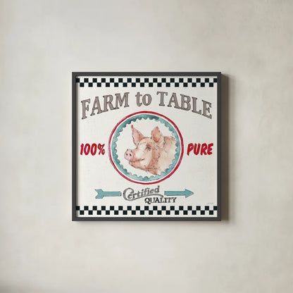 Farm Signs IV by Anne Tavoletti. Shown in a sleek black glass frame for a contemporary gallery look. Available as an archival giclee rolled canvas, fine art paper, or poster print. SKU 52704a.