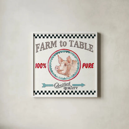 Farm Signs IV by Anne Tavoletti. Shown in a crisp white glass frame for a clean and minimalist style. Available as an archival giclee rolled canvas, fine art paper, or poster print. SKU 52704a.