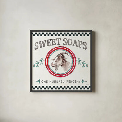 Farm Signs V by Anne Tavoletti. Shown in a sleek black glass frame for a contemporary gallery look. Available as an archival giclee rolled canvas, fine art paper, or poster print. SKU 52705a.