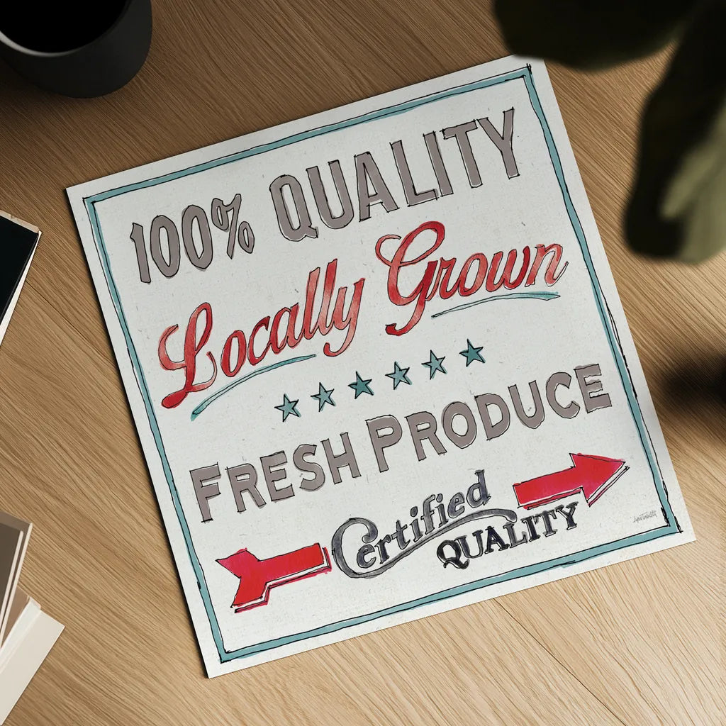 Farm Signs VI by Anne Tavoletti. Shown as a detailed flat fine art print, highlighting archival giclee quality. Available as an archival giclee rolled canvas, fine art paper, or poster print. SKU 52706a.