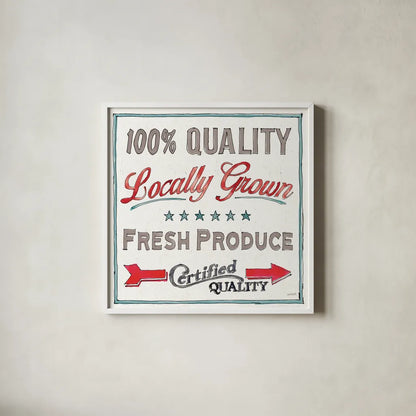 Farm Signs VI by Anne Tavoletti. Shown in a crisp white glass frame for a clean and minimalist style. Available as an archival giclee rolled canvas, fine art paper, or poster print. SKU 52706a.