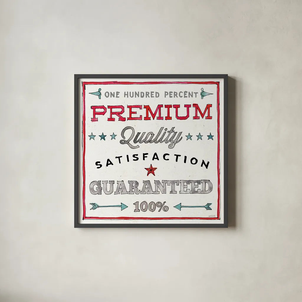 Farm Signs VII by Anne Tavoletti. Shown in a sleek black glass frame for a contemporary gallery look. Available as an archival giclee rolled canvas, fine art paper, or poster print. SKU 52707a.