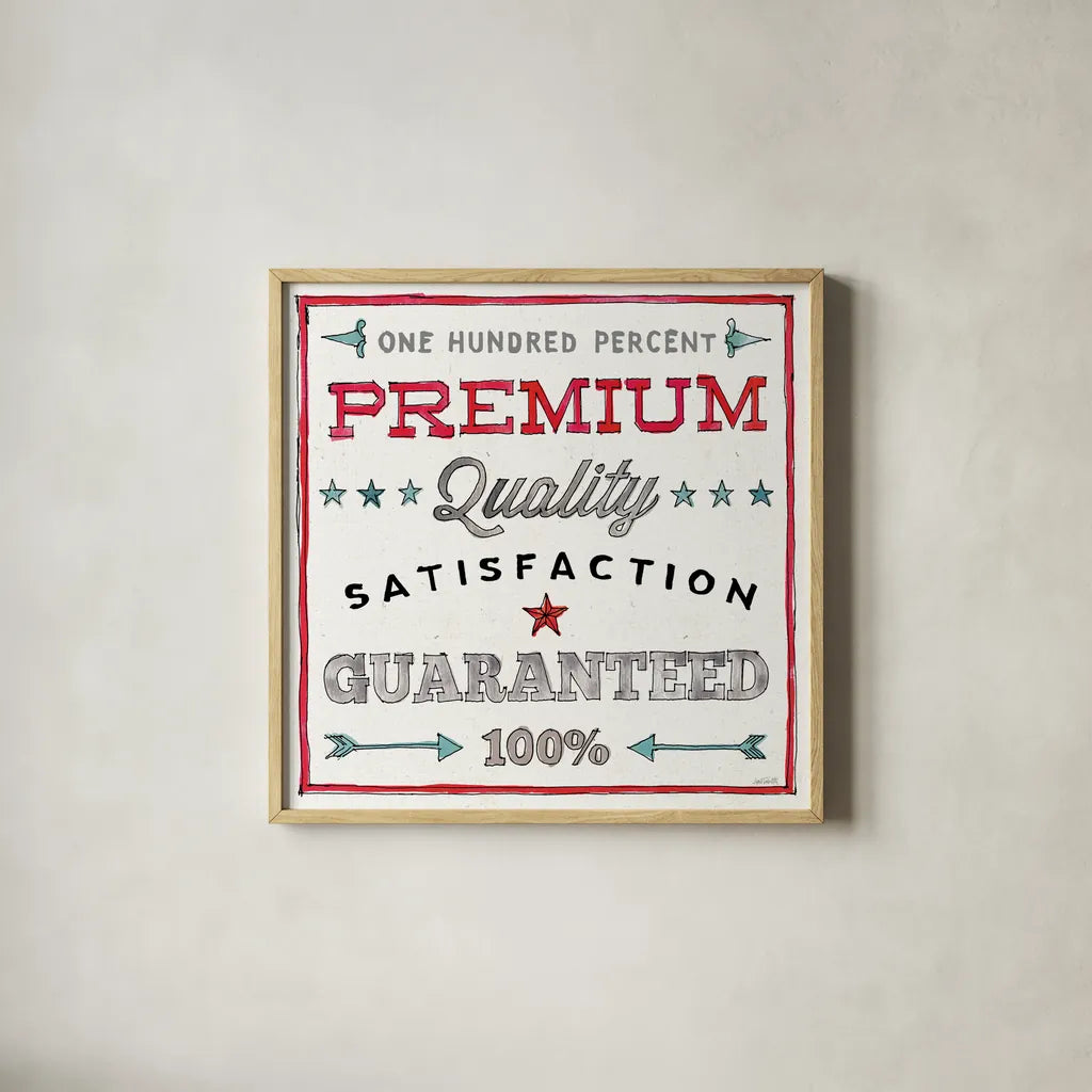 Farm Signs VII by Anne Tavoletti. Shown in a natural wood glass frame for a timeless modern aesthetic. Available as an archival giclee rolled canvas, fine art paper, or poster print. SKU 52707a.