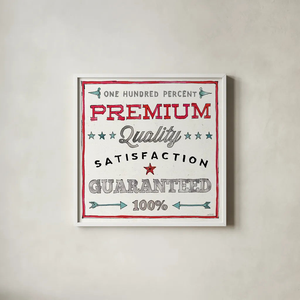 Farm Signs VII by Anne Tavoletti. Shown in a crisp white glass frame for a clean and minimalist style. Available as an archival giclee rolled canvas, fine art paper, or poster print. SKU 52707a.