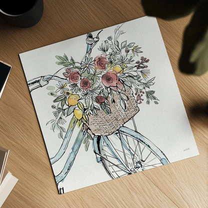 Farmhouse Flea Market Bike I by Anne Tavoletti. Shown as a detailed flat fine art print, highlighting archival giclee quality. Available as an archival giclee rolled canvas, fine art paper, or poster print. SKU 75975a.