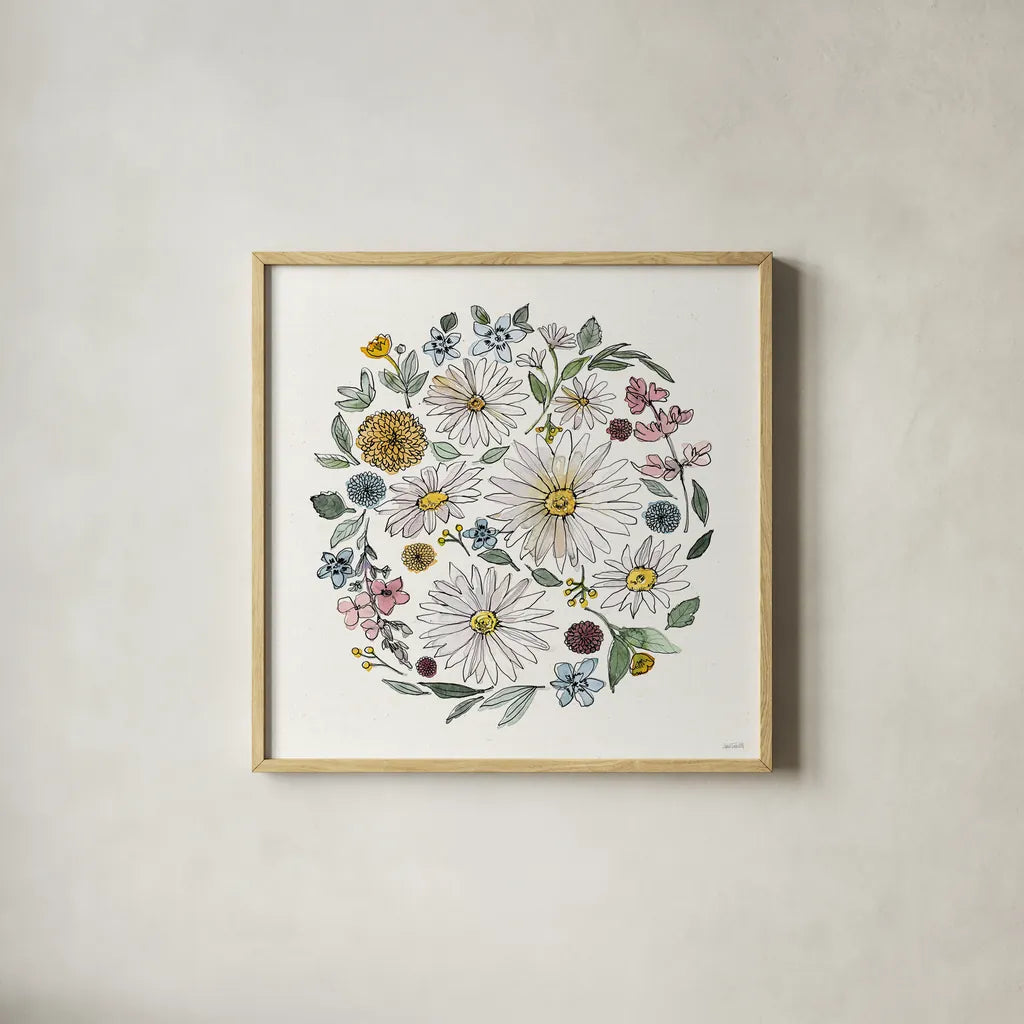 Farmhouse Flea Market III by Anne Tavoletti. Shown in a natural wood glass frame for a timeless modern aesthetic. Available as an archival giclee rolled canvas, fine art paper, or poster print. SKU 71387a.