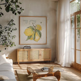 Farmhouse Flea Market IV by Anne Tavoletti. Shown in a natural wood frame in a cozy modern living room. Available as an archival giclee rolled canvas, fine art paper, or poster print. SKU 71388a.
