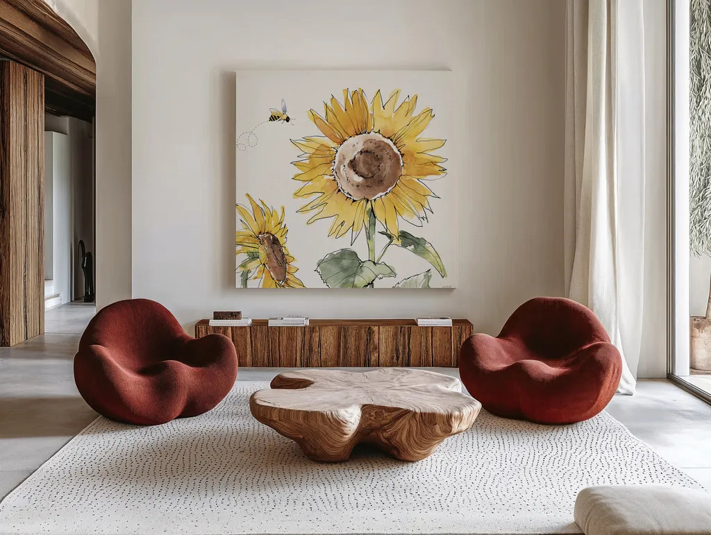 Farmhouse Flea Market X by Anne Tavoletti. Shown as extra-large giant wall art in a modern living room. Available as an archival giclee rolled canvas, fine art paper, or poster print. SKU 71394a.