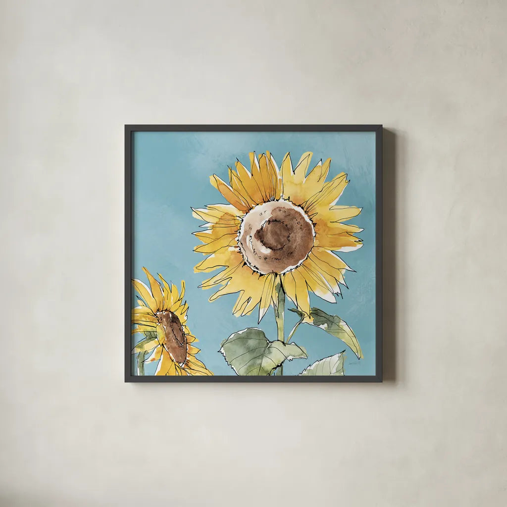 Farmhouse Flea Market X Blue by Anne Tavoletti. Shown in a sleek black glass frame for a contemporary gallery look. Available as an archival giclee rolled canvas, fine art paper, or poster print. SKU 76362a.