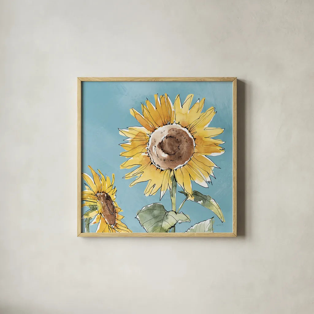 Farmhouse Flea Market X Blue by Anne Tavoletti. Shown in a natural wood glass frame for a timeless modern aesthetic. Available as an archival giclee rolled canvas, fine art paper, or poster print. SKU 76362a.