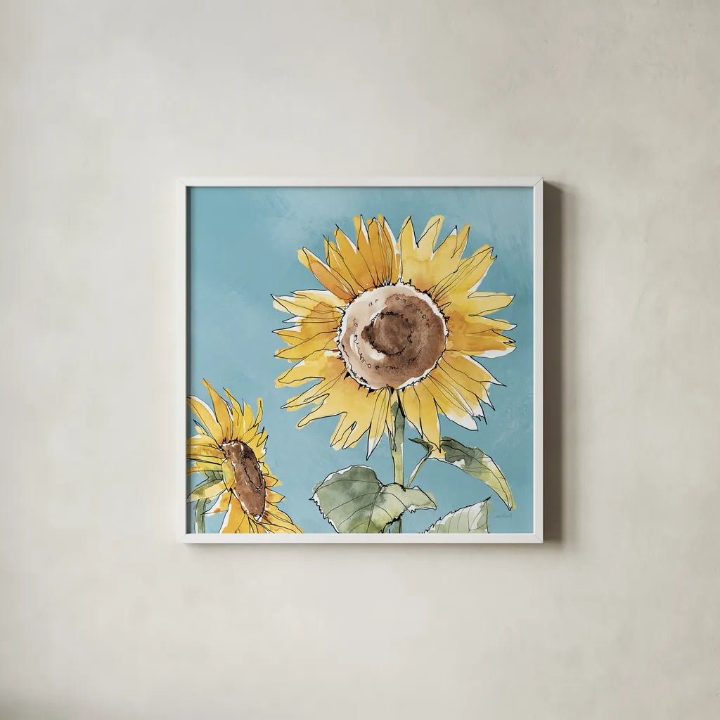 Farmhouse Flea Market X Blue by Anne Tavoletti. Shown in a crisp white glass frame for a clean and minimalist style. Available as an archival giclee rolled canvas, fine art paper, or poster print. SKU 76362a.