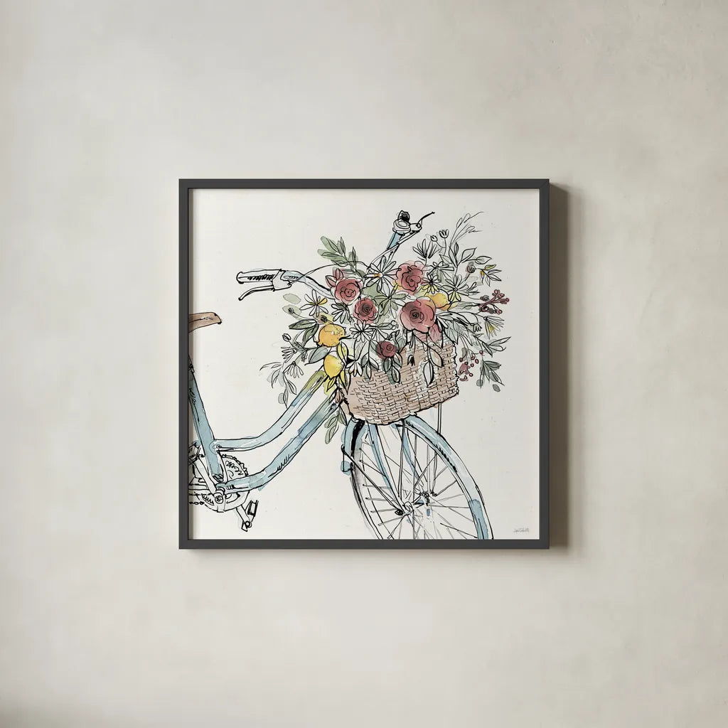 Farmhouse Flea Market XI by Anne Tavoletti. Shown in a sleek black glass frame for a contemporary gallery look. Available as an archival giclee rolled canvas, fine art paper, or poster print. SKU 71395a.