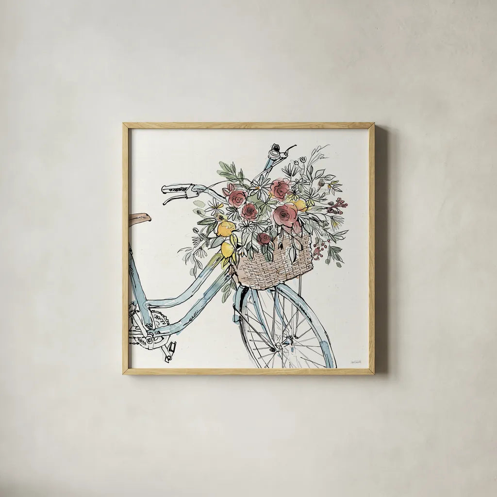 Farmhouse Flea Market XI by Anne Tavoletti. Shown in a natural wood glass frame for a timeless modern aesthetic. Available as an archival giclee rolled canvas, fine art paper, or poster print. SKU 71395a.