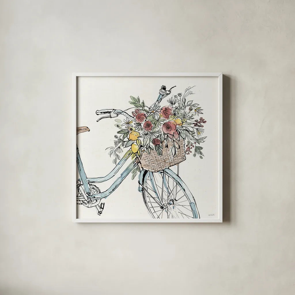 Farmhouse Flea Market XI by Anne Tavoletti. Shown in a crisp white glass frame for a clean and minimalist style. Available as an archival giclee rolled canvas, fine art paper, or poster print. SKU 71395a.