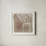 Farmhouse Jar by Anne Tavoletti. Shown in a crisp white glass frame for a clean and minimalist style. Available as an archival giclee rolled canvas, fine art paper, or poster print. SKU 97376a.