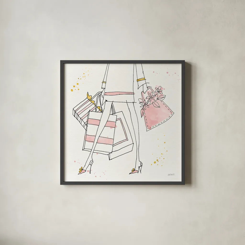 Fashion Feet II by Anne Tavoletti. Shown in a sleek black glass frame for a contemporary gallery look. Available as an archival giclee rolled canvas, fine art paper, or poster print. SKU 36164a.