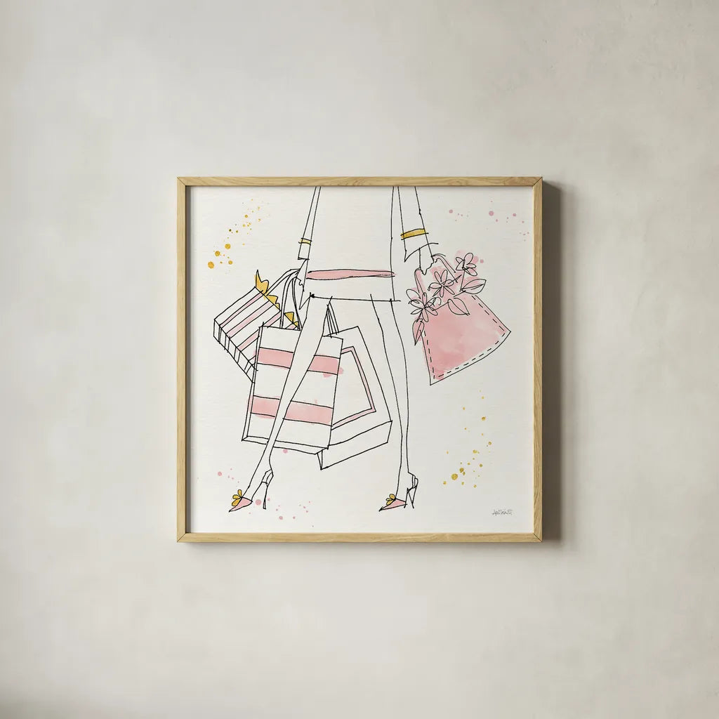 Fashion Feet II by Anne Tavoletti. Shown in a natural wood glass frame for a timeless modern aesthetic. Available as an archival giclee rolled canvas, fine art paper, or poster print. SKU 36164a.