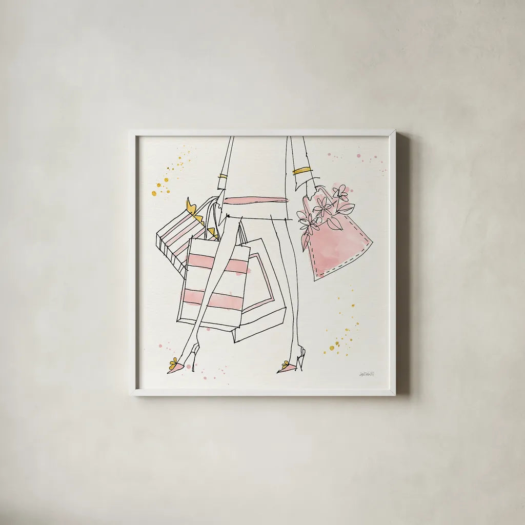 Fashion Feet II by Anne Tavoletti. Shown in a crisp white glass frame for a clean and minimalist style. Available as an archival giclee rolled canvas, fine art paper, or poster print. SKU 36164a.