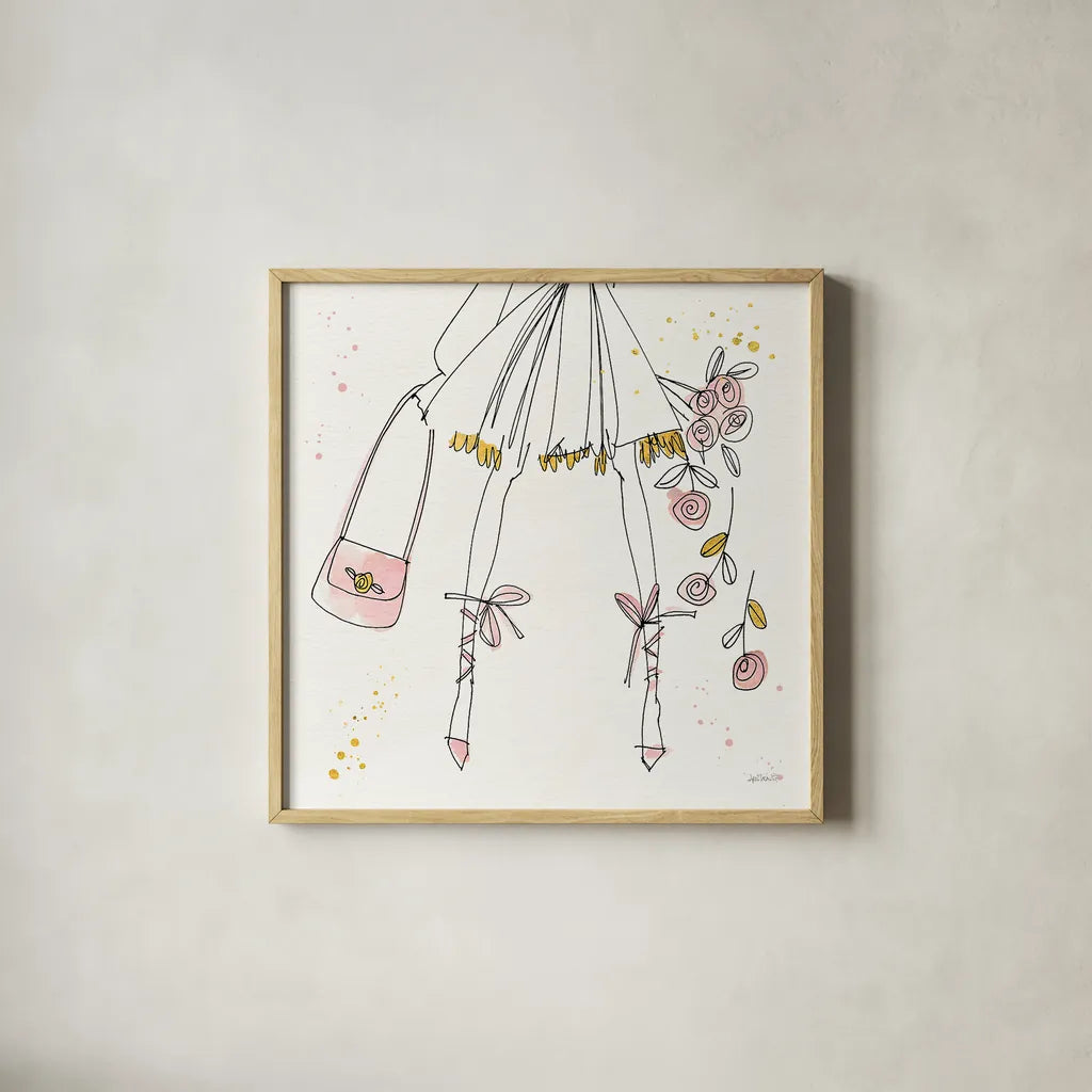 Fashion Feet IV by Anne Tavoletti. Shown in a natural wood glass frame for a timeless modern aesthetic. Available as an archival giclee rolled canvas, fine art paper, or poster print. SKU 36166a.