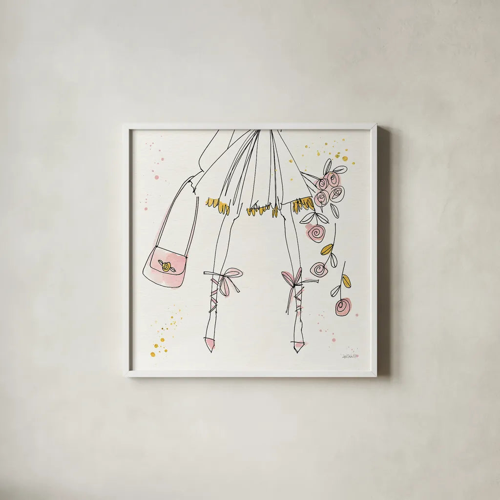 Fashion Feet IV by Anne Tavoletti. Shown in a crisp white glass frame for a clean and minimalist style. Available as an archival giclee rolled canvas, fine art paper, or poster print. SKU 36166a.