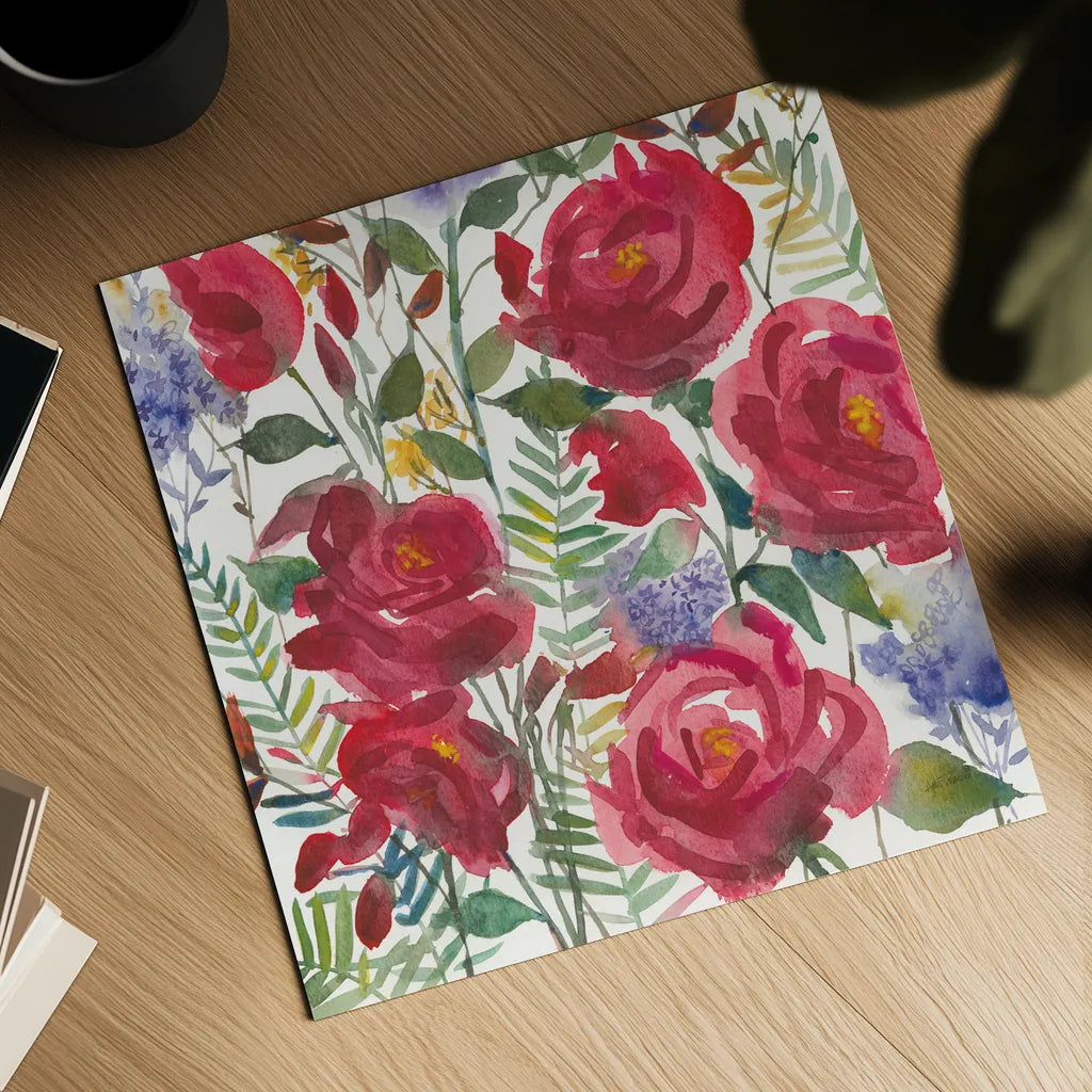 February Flowers by Anne Tavoletti. Shown as a detailed flat fine art print, highlighting archival giclee quality. Available as an archival giclee rolled canvas, fine art paper, or poster print. SKU 59344a.