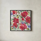 February Flowers by Anne Tavoletti. Shown in a sleek black glass frame for a contemporary gallery look. Available as an archival giclee rolled canvas, fine art paper, or poster print. SKU 59344a.