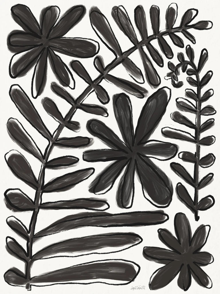 Fern and Flower Lines Black by Anne Tavoletti