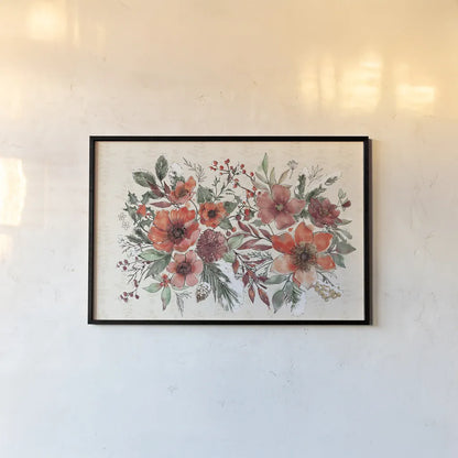 Festive Blooms I by Anne Tavoletti. shown as a paper print in a black flame. Available as a archival giclee rolled canvas, fine art paper, or poster print. SKU 97832i.