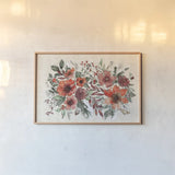 Festive Blooms I by Anne Tavoletti. shown as a paper print in a natural frame. Available as a archival giclee rolled canvas, fine art paper, or poster print. SKU 97832i.