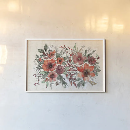 Festive Blooms I by Anne Tavoletti. shown as a paper print in a white frame. Available as a archival giclee rolled canvas, fine art paper, or poster print. SKU 97832i.