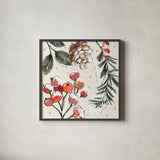 Festive Blooms II by Anne Tavoletti. Shown in a sleek black glass frame for a contemporary gallery look. Available as an archival giclee rolled canvas, fine art paper, or poster print. SKU 97833a.