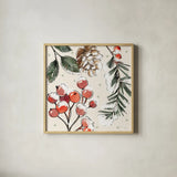 Festive Blooms II by Anne Tavoletti. Shown in a natural wood glass frame for a timeless modern aesthetic. Available as an archival giclee rolled canvas, fine art paper, or poster print. SKU 97833a.