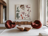 Festive Blooms III by Anne Tavoletti. Shown as extra-large giant wall art in a modern living room. Available as an archival giclee rolled canvas, fine art paper, or poster print. SKU 97834a.